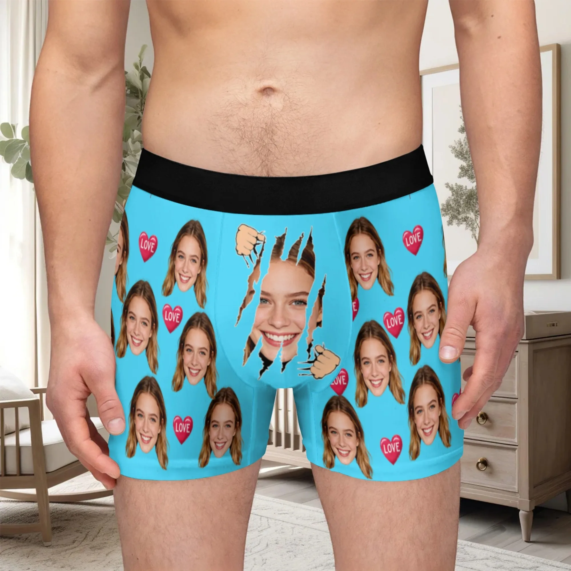 Customized personalized facial photos men's long underwear Valentine's Day gift underwear breathable and comfortable