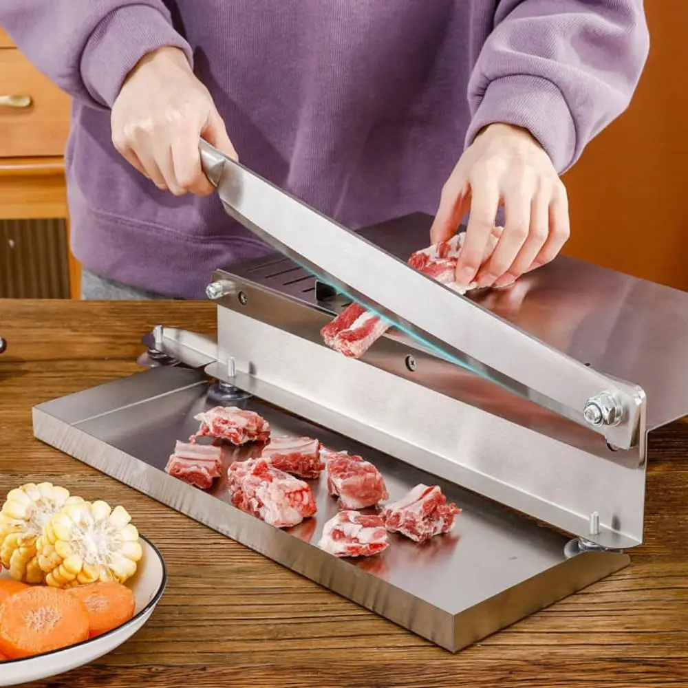 Manual Meat Slicer Stainless Steel with Storage Tray Bone Cutting Machine Thickness Adjustable Rust-proof Mutton Rolls Cutter