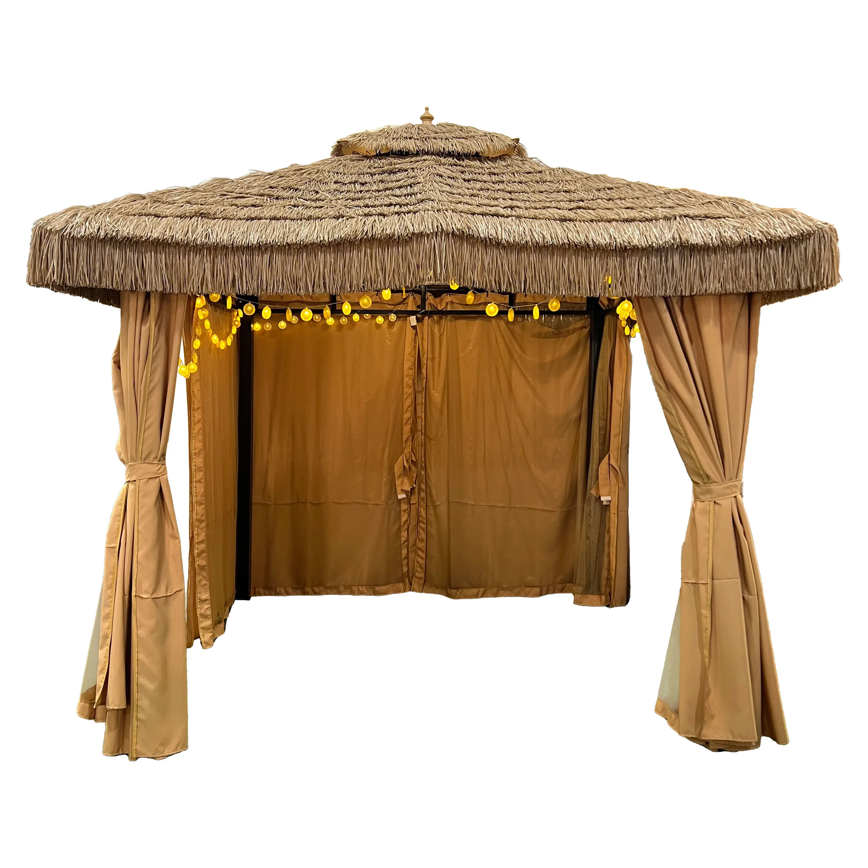 Latest Chinese style pavilion modern design Pengyi new arrival handmade straw fabric on sales thatched house Khaki color