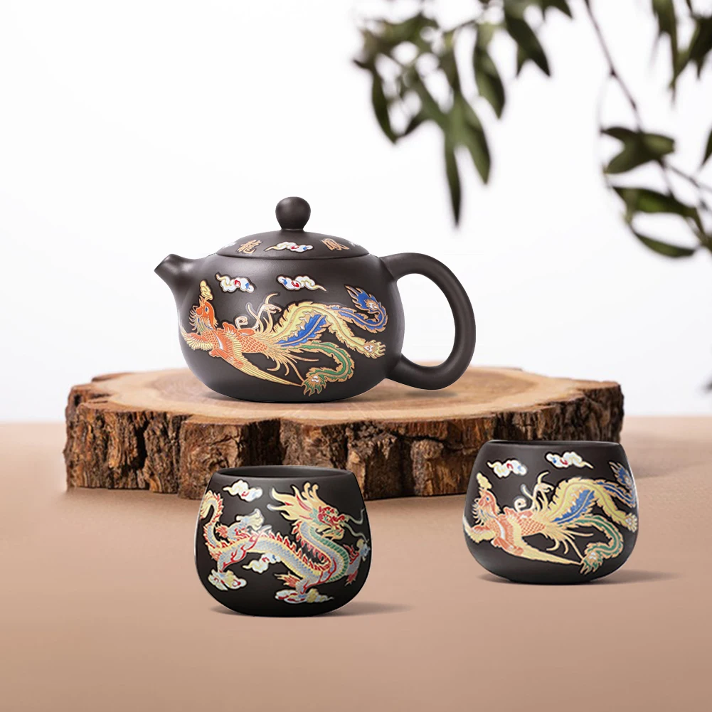 Color-changing Tea Pot With Dragons Phoenixs Pattern Reusable Practical Tea Pot For Brewings Tea