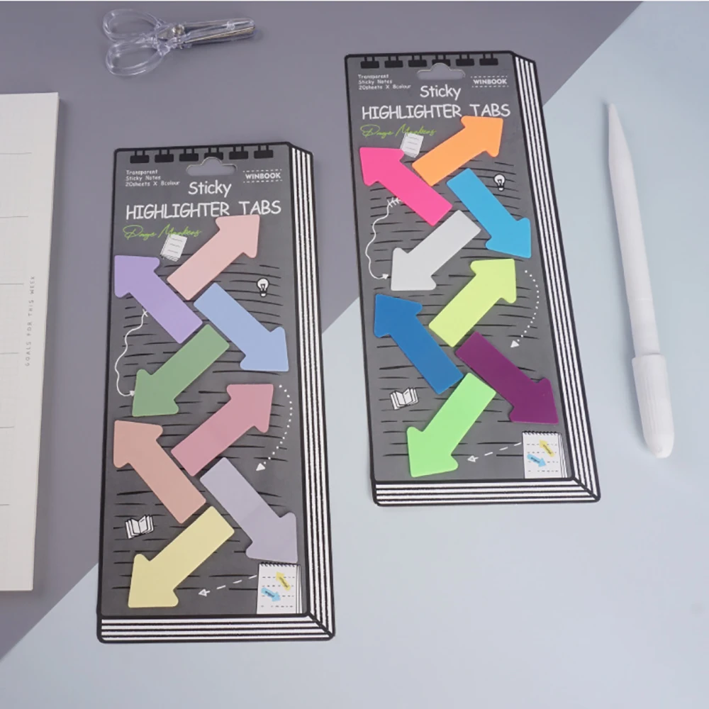 شريط لاصق شفاف ملون، شريط PET مقاوم للماء، شريط مؤشر سهم المكتب، شريط شريطي ملون