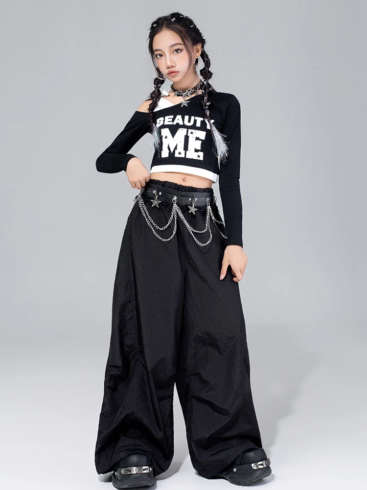 جديد الفتيات Kpop ملابس رقص طفل أداء الجاز الملابس السوداء المحاصيل الأعلى خلط السراويل موضة الهيب هوب الشارع ملابس الرقص VDL4570 #4