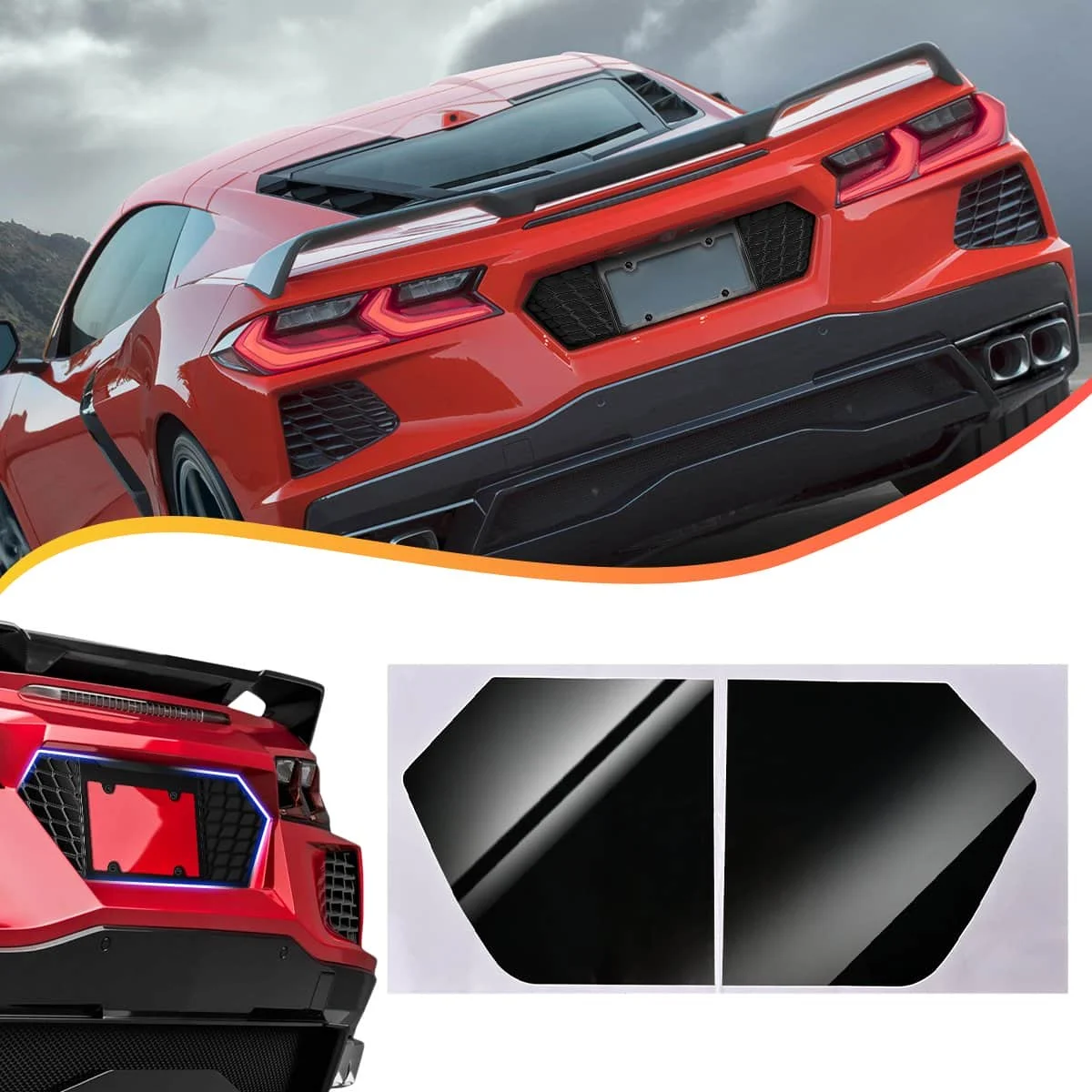 

Для Corvette C8 2020-2023 задняя решетка номерного знака, накладка на рамку, фоновая наклейка, левая и правая, черная, автомобильные аксессуары из ПВХ