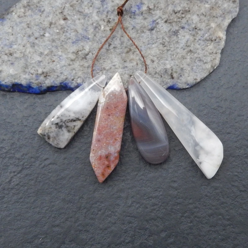 

4PCS Natural Agate Side Drilled Pendant Beads Handmade Polished Stones Jewelry Making Supplies 30x11x4mm 36x10x5mm 11.1g