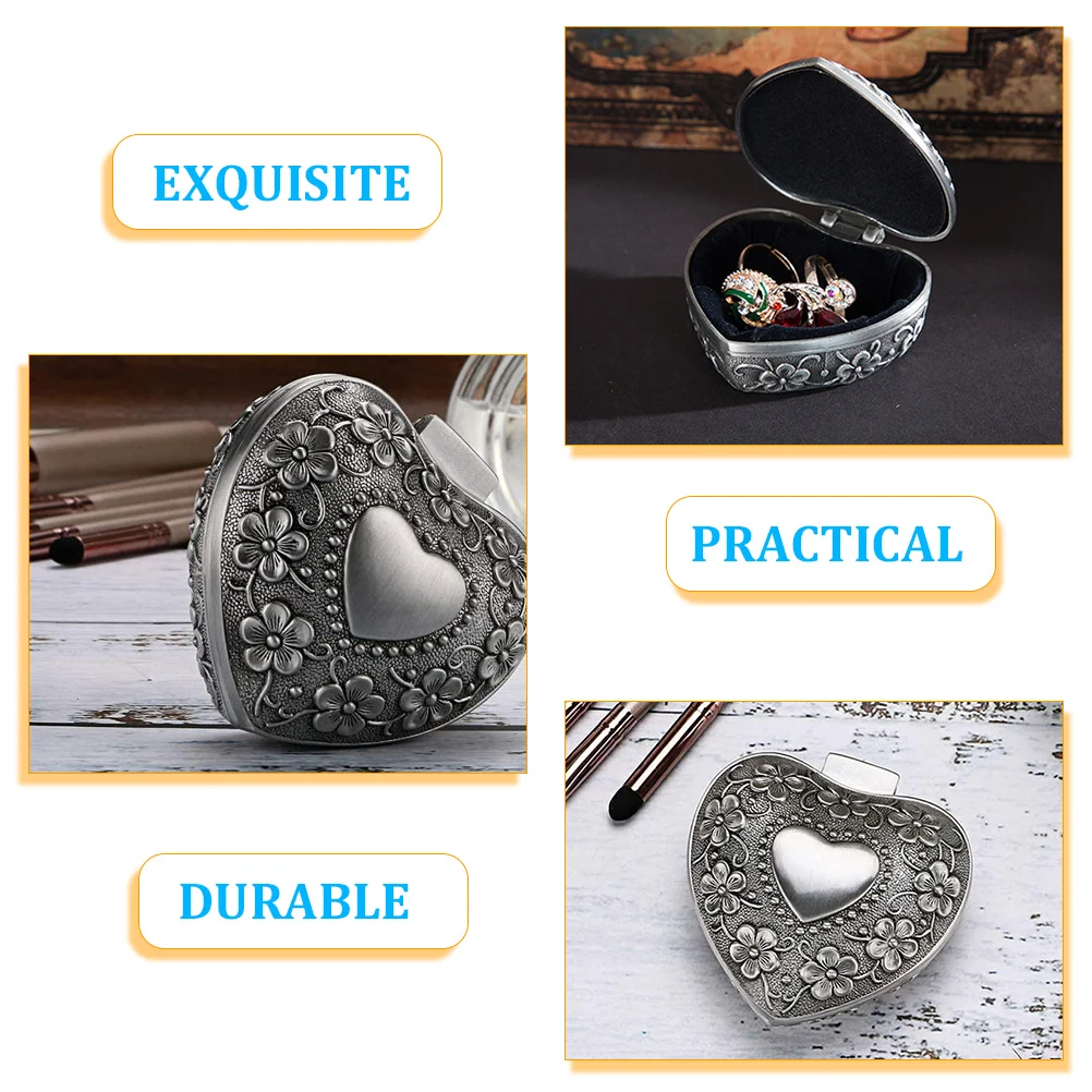 صندوق مجوهرات على شكل قلب، حقيبة سفر صغيرة محمولة لتخزين القرط الدائري، مقاومة للغبار والخدش #4