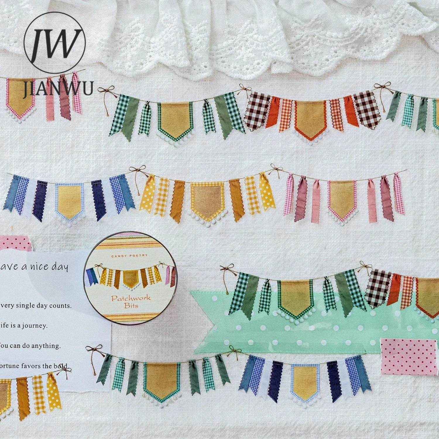 JIANWU 30mm*200cm Vintage Star Heart Bow Tie Flag Landscape Material Collage Scrapbooking PET Tape Creative Journal Stationery