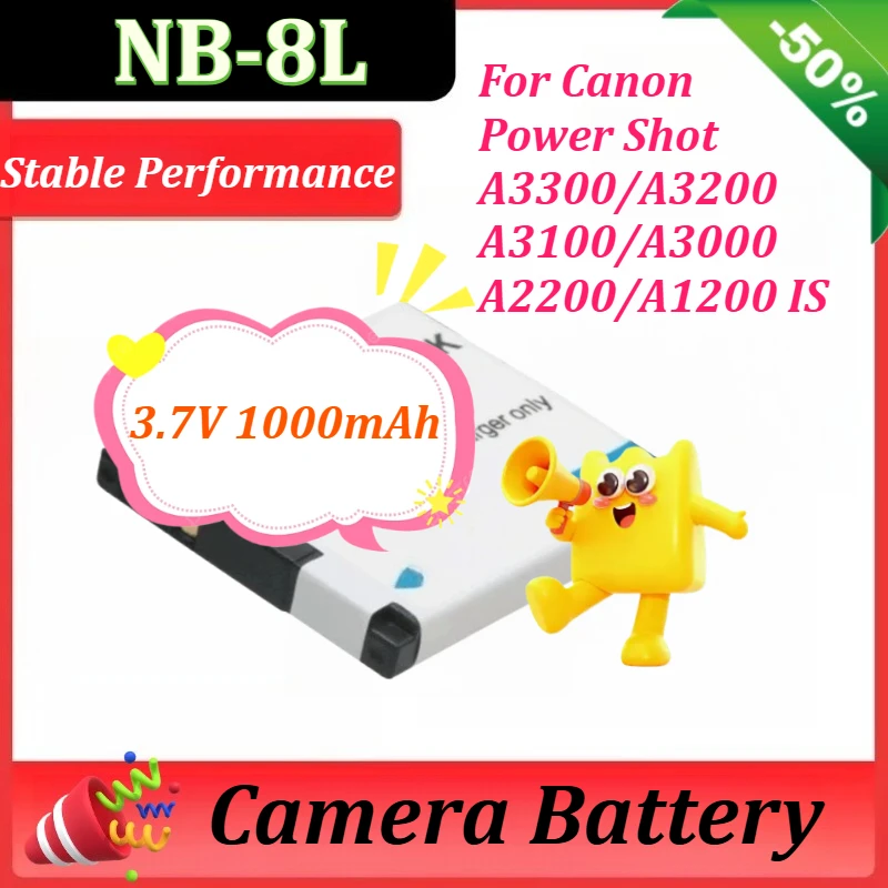 

3.7V 1000mAh NB-8L Battery Rechargeable Battery for Canon for PowerShot A3300 A3200 A3100 A3000 A2200 A1200 IS Camera Batteries
