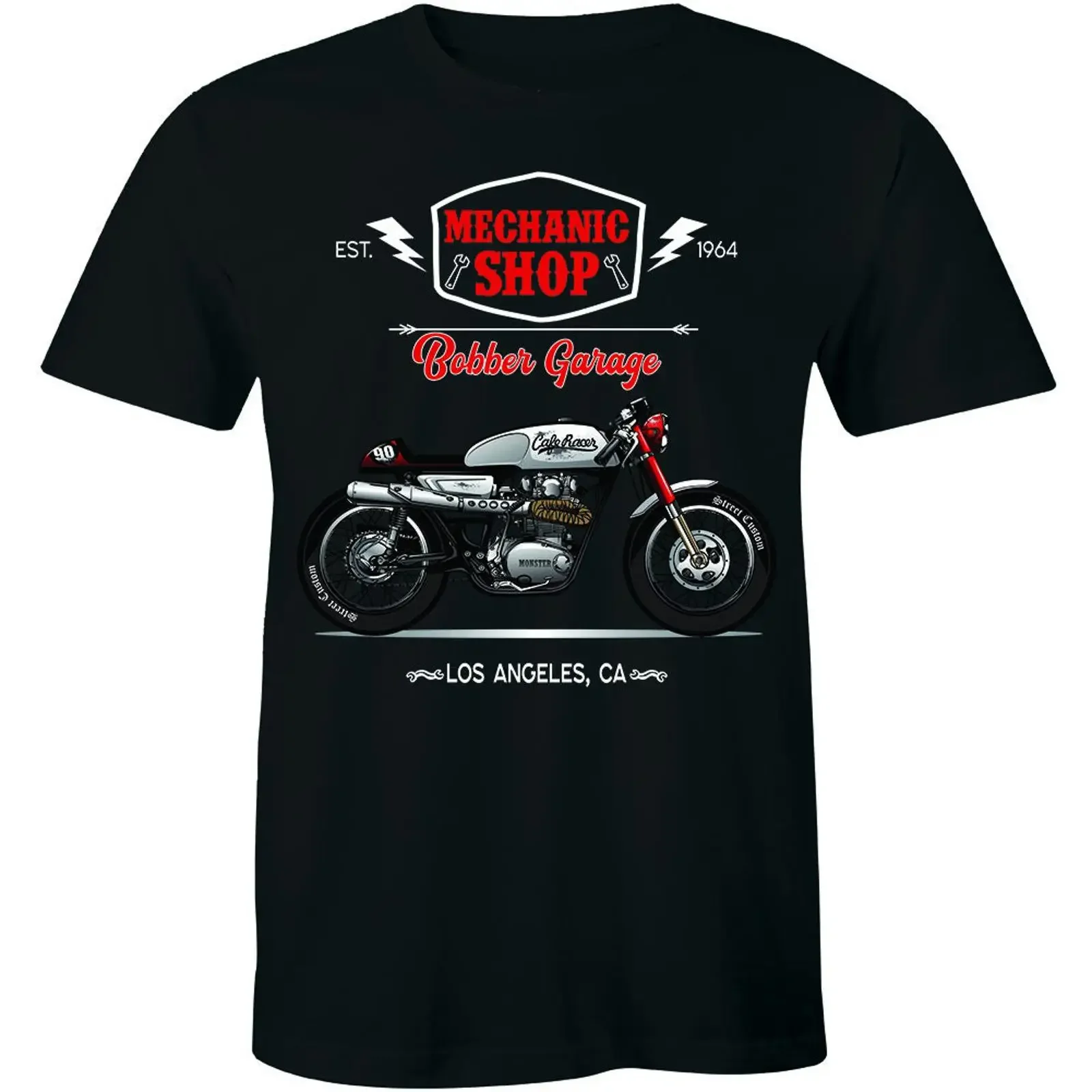 Mechanic Shop Bobber Garage Est 1964 USA Motorrad-Biker-T-Shirt, Vintage-Stil, gewaschen, atmungsaktiv, lässige Designer-Kleidung