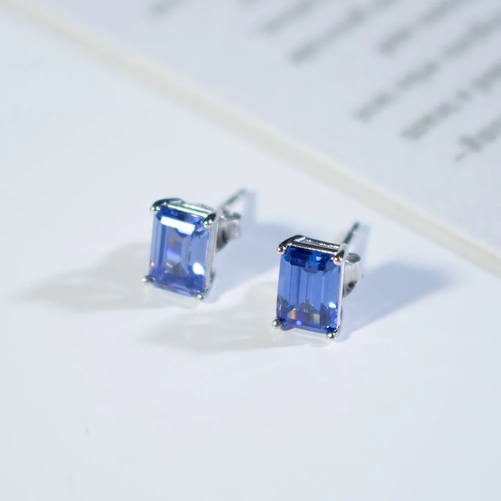 

Tanzanite Earring 925 Sterling Silver Stud Earrings for Women Emerald Cut Birthday Gift Engagement