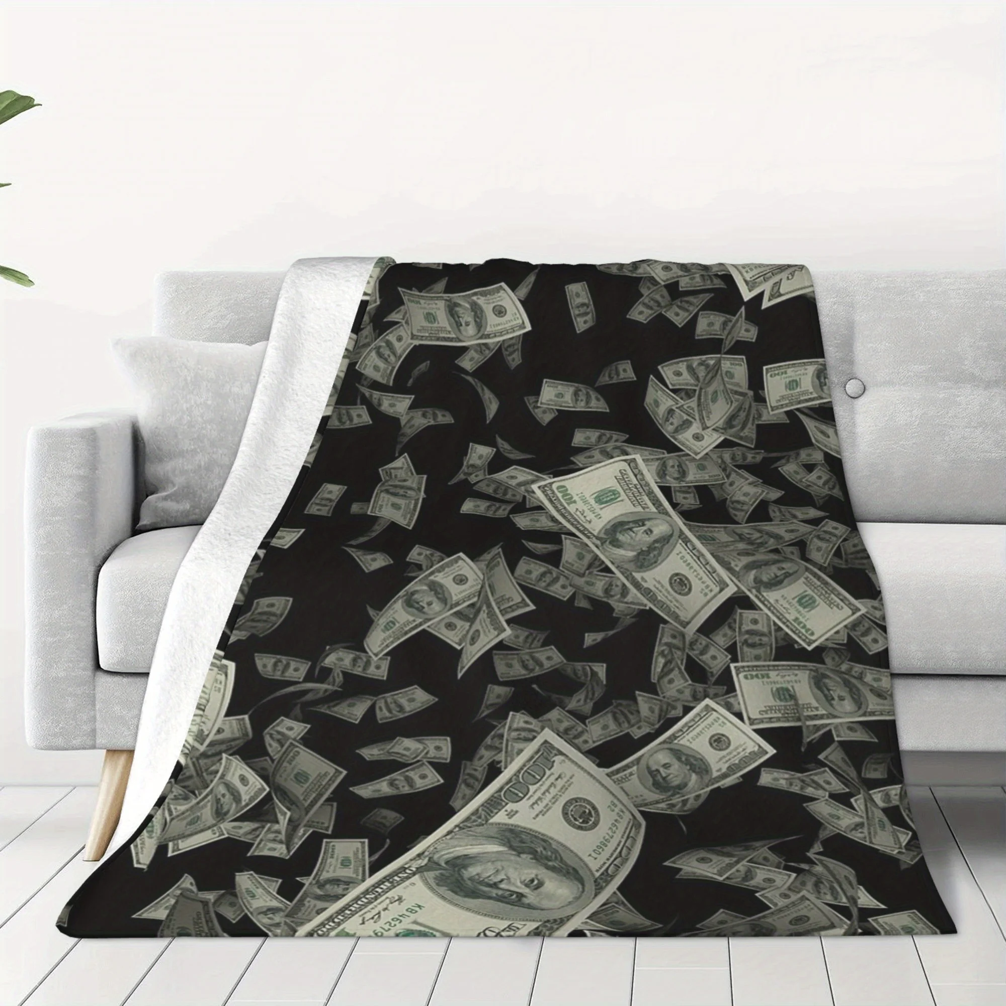 Cash Flow Dreams Flannel Throw Blanket Soft Dollar Rain Design All Season Cozy Comfort for Luxury Theme Gift