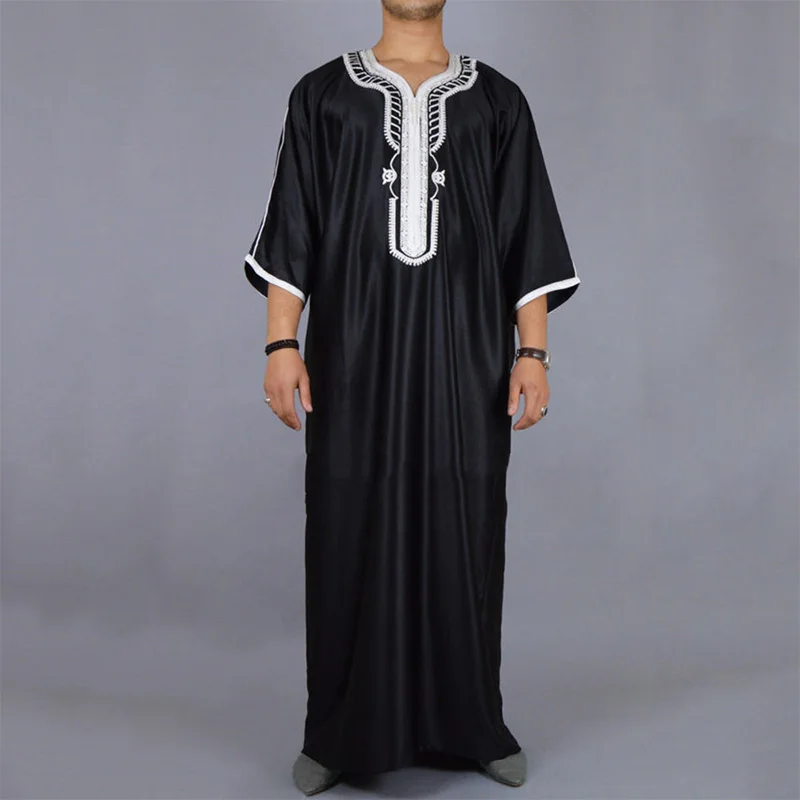 M-4XL Men's Muslim Arab Robe Middle East Islamic Dubai Ethnic Dress Long Sleeve Kaftan Thoub Jubba Saudi Spring Autumn Wear