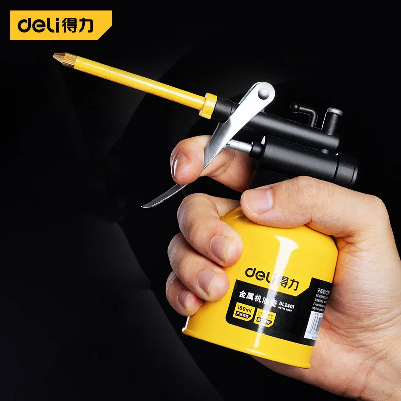 Deli 180ML 250ML 350ML 500ML Long Nozzle Oiler Greasing Oil Can Gear Lubrication High Pressure Pump Grease Guns Car Repair Tool