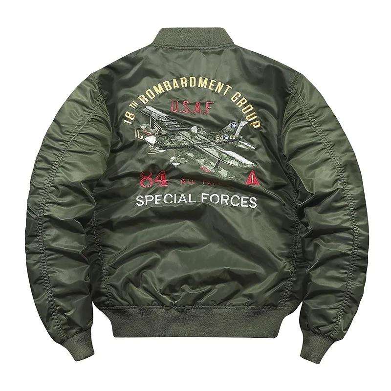 Winter Bomber Jacket Ma1 Air Force Pilot Casual Men Thick Baseball Jackets Embroidery Coat Male Green Gray Sports Outerwear New