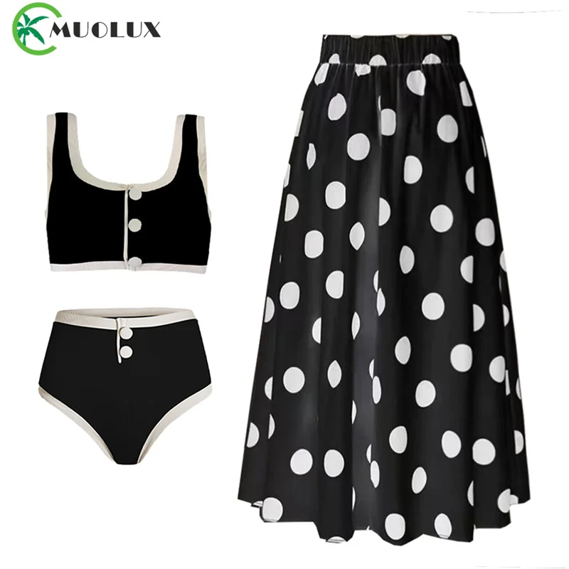 Sexy Swimwear Women High Waist Bikini Set With Cover Up Retro Off Shoulder Swimsuit Biquini Chic Bathsuit Beach Outfits Dress