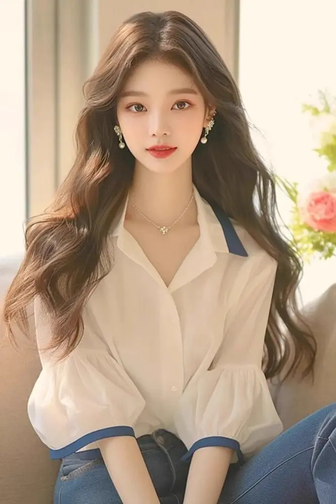 Chemisier à manches lanternes pour femmes, haut polyvalent, haut de gamme, amincissant et rajeunissant, Super beau, élégant, été