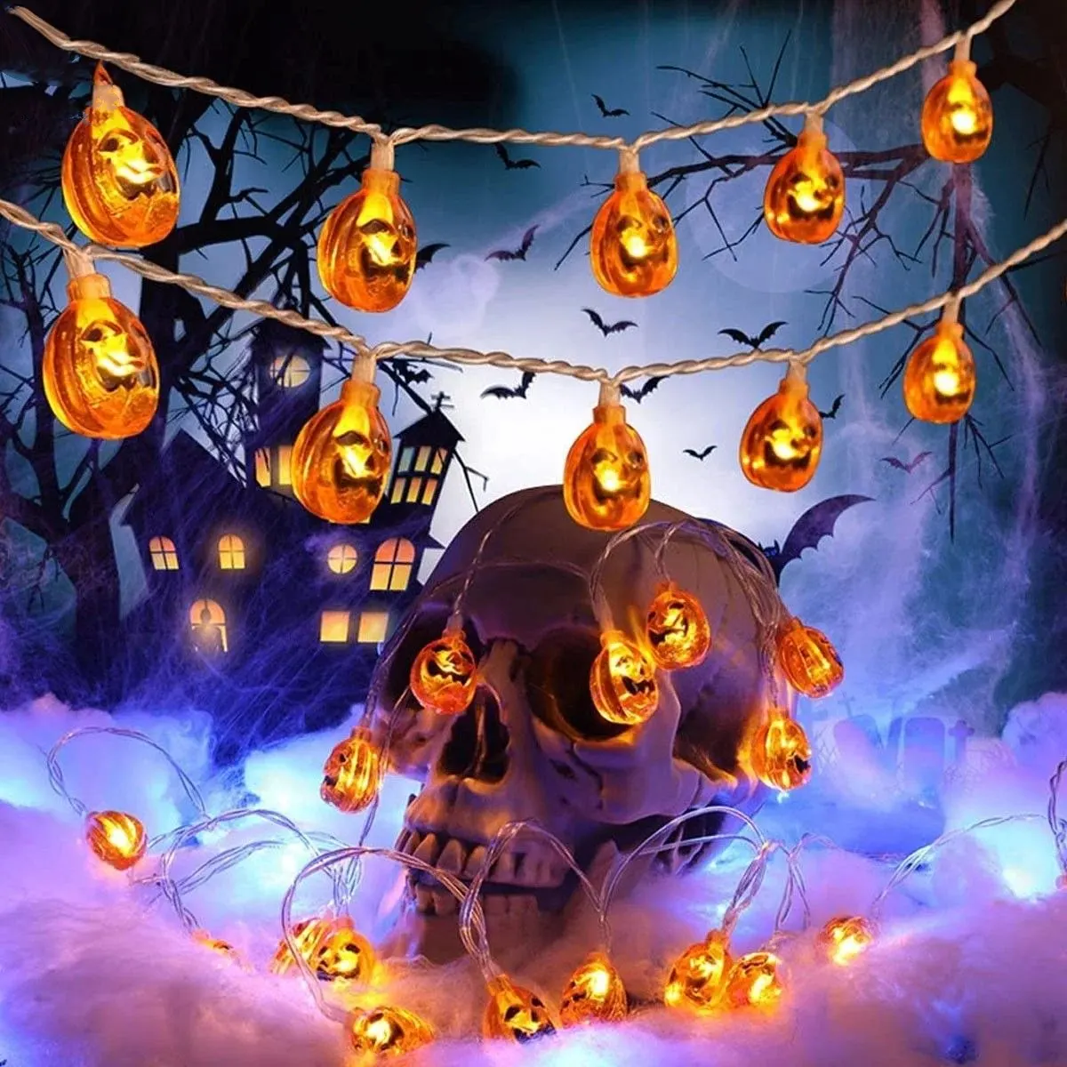 1PC LED Halloween Pumpkin String Light Horror Atmosphere Decorative Lamp Outdoor Indoor Waterproof Hanging Fairy Light