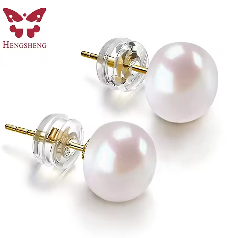 HENGSHENG White Cultured Freshwater Pearl Earrings For Women Classic 925 Sterling Silver Jewelry Gold Stud Earrings Dropshipping
