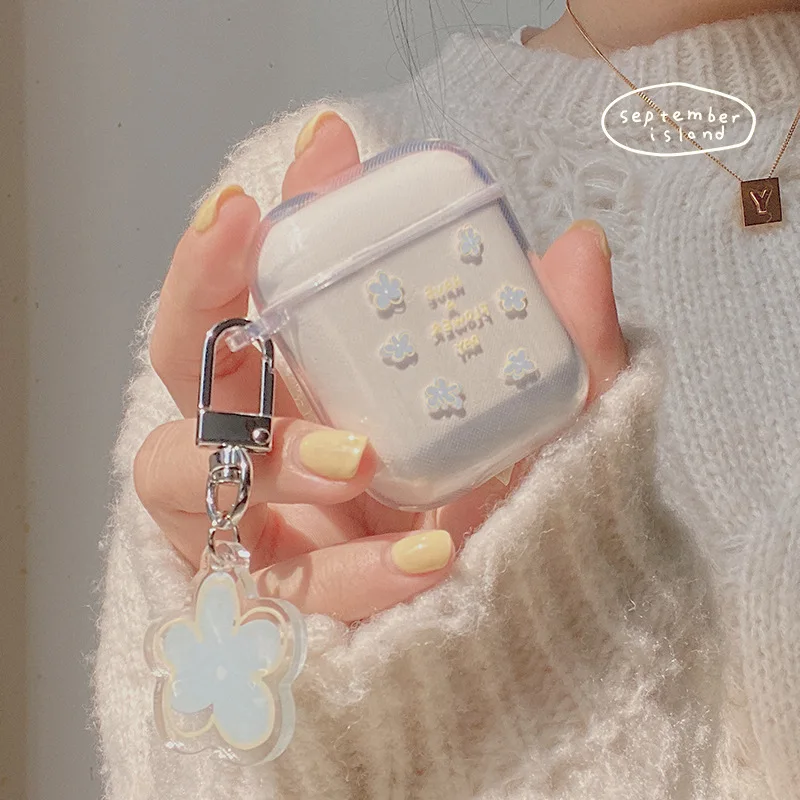 Bonito flor fresca caso do fone de ouvido para airpods 1 2 pro caso transparente tpu air pods 3 bluetooth caixa carregamento com chaveiro