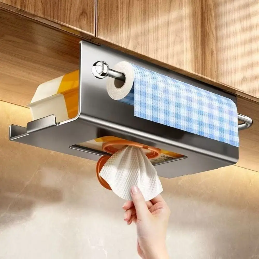 

Carbon Steel Under Cabinet Paper Towel Holder Wall Mounted Pure Color Hanging Paper Towel Rack Rustproof Waterproof