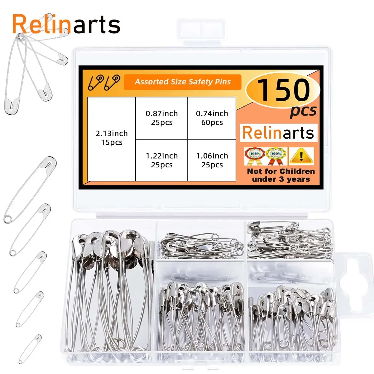 160Pcs Safety Pins Large Small Safety Pins for Clothes Sewing Craft 5 Assorted Sizes Sharp Edge Pins Bulk Art and Craft Supplies