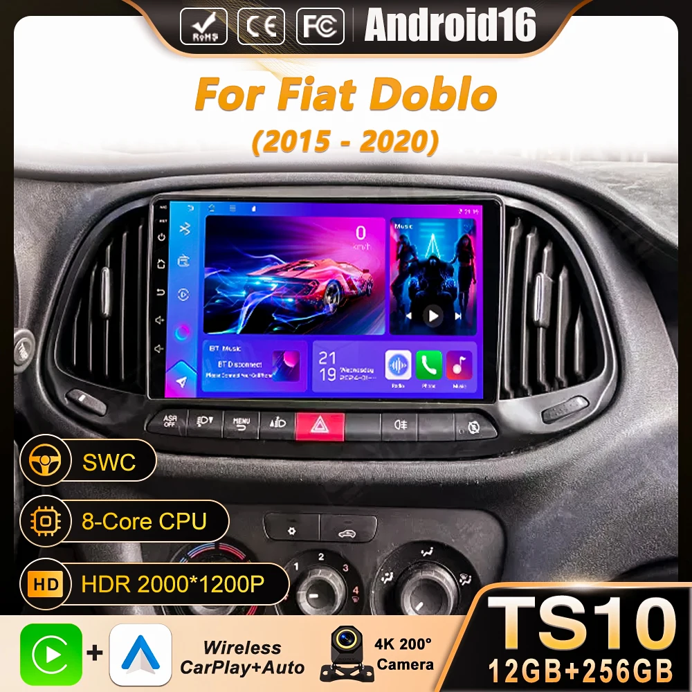 Android 16 For Fiat Doblo 2015 2016 2017 2018 2019 2020 GPS Car Radio Multimedia Video Player Stereo Navigation Wifi 360 Camera