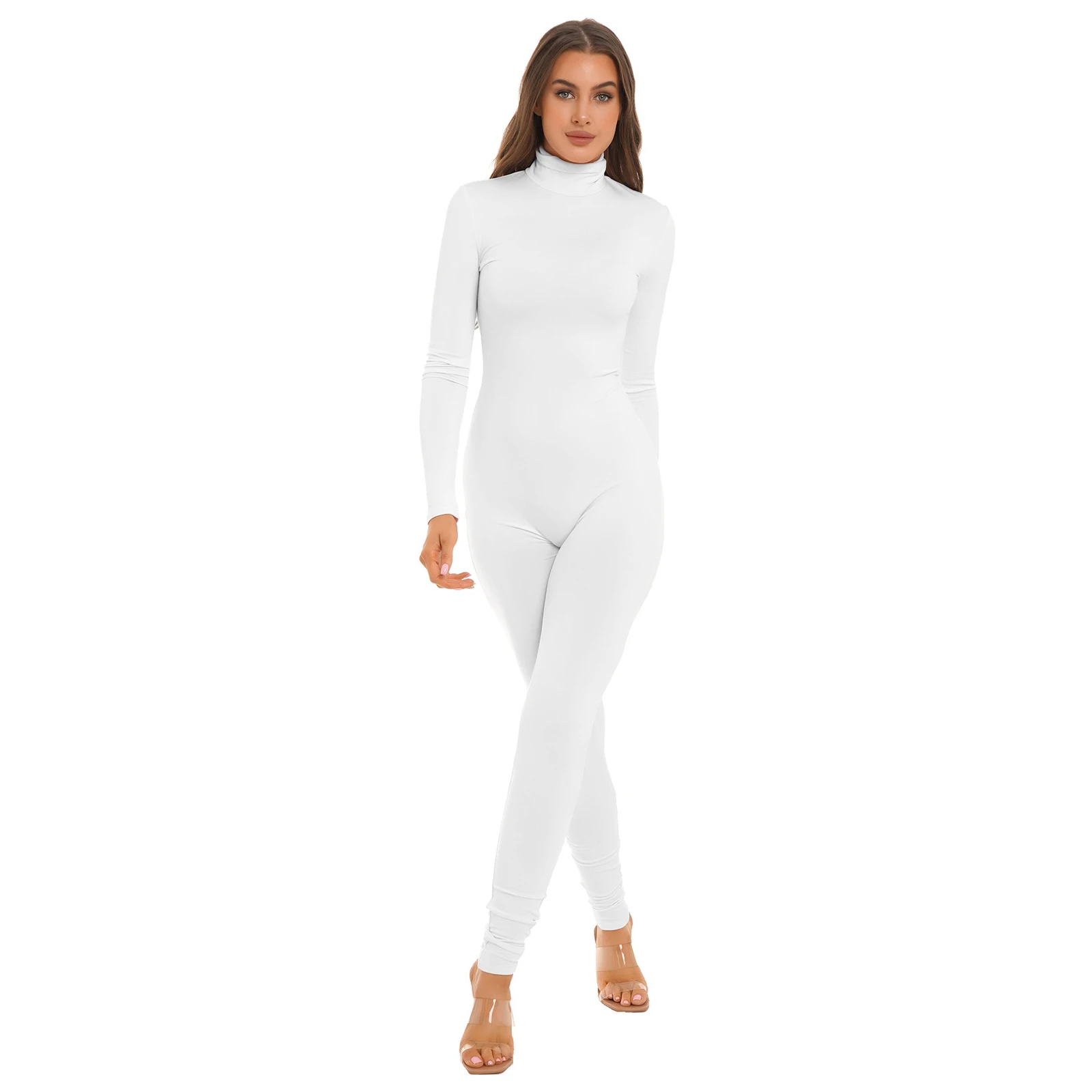 Women Ballet Leotard High Collar Long Sleeves Stretchy Gymnastics Jumpsuit for Woman Femme Gym Yoga Fitness Workout Bodysuit