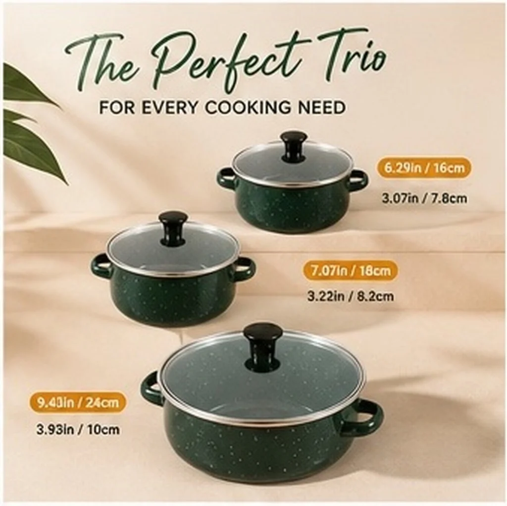 3Pcs Enamel Kitchen Cookware Set Mini Stockpot Ramen Pot Stew Pot Heat Conductive Cooking Pan Stockpot with Lid