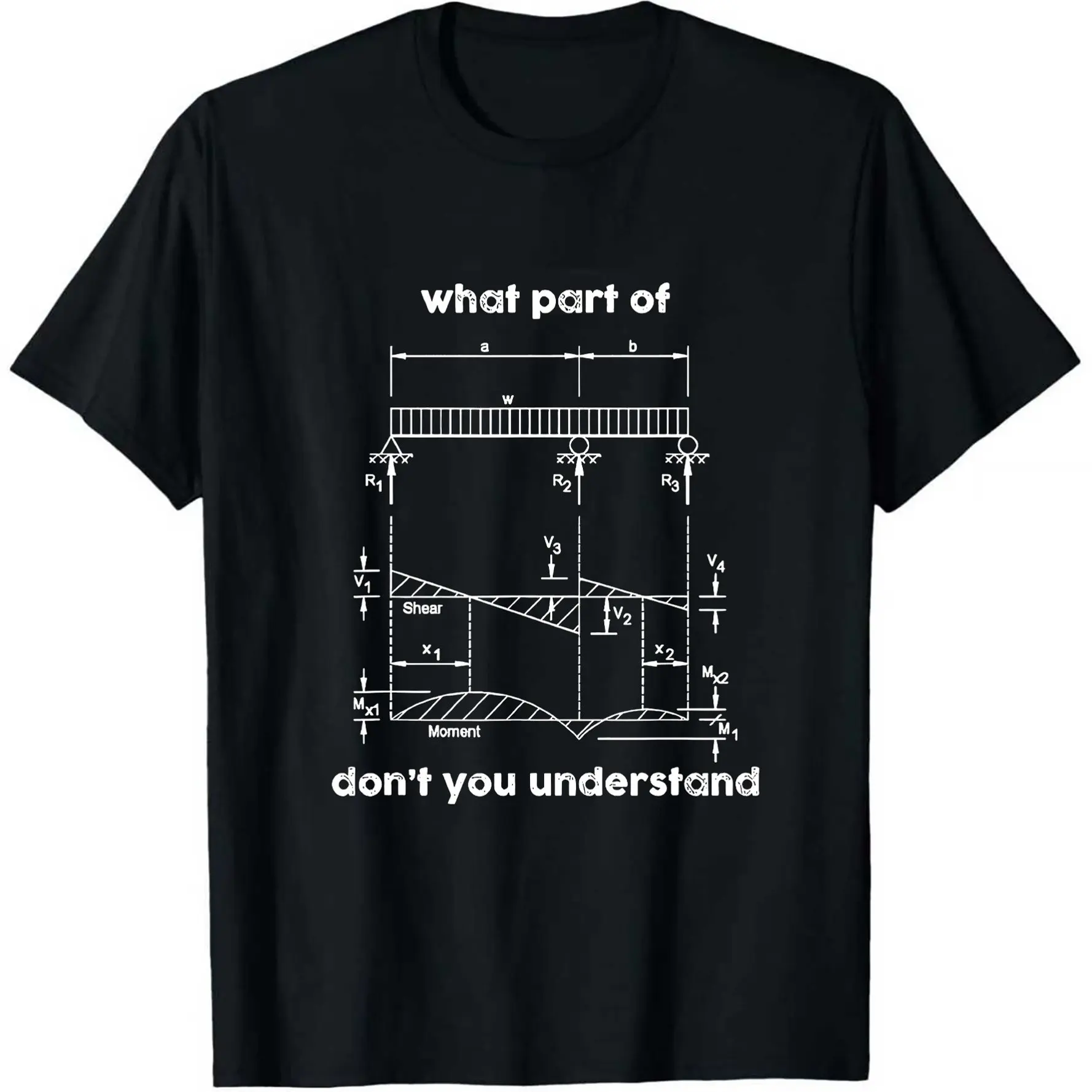 Black Cotton T-shirt Engineer Joke Shear Moment Diagram Structural Mechanics Unisex Short Sleeve Tee