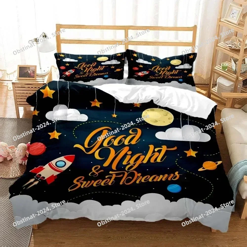

2025 3D Cartoon Astronaut Digital Print Polyester Bedding Set Duvet Cover Sheet Pillowcase Bed Soft Quilt Cover Queen King Size