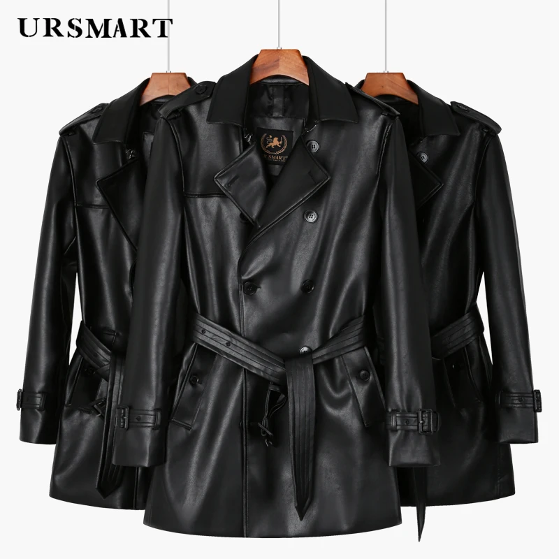 men's leather windbreaker double breasted short men's leather jacket British handsome youth trend thickened down inner leather t