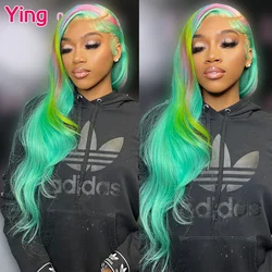 Ying Hair Green Pink Mixed Color Body Wave 13x4 Lace Front Wigs Pre Plucked Brazilian Remy 613  Blonde 13x6 Lace Frontal Wig