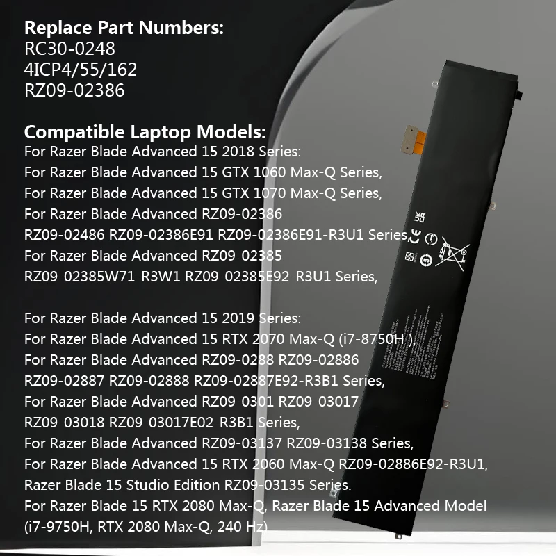 RC30-0248 بطارية الكمبيوتر المحمول ل الماسح بليد الشبح 15 2018 2019 RTX 2070 Max-Q RZ09-02386 RZ09-02385W71-R3W1 RZ09-0288