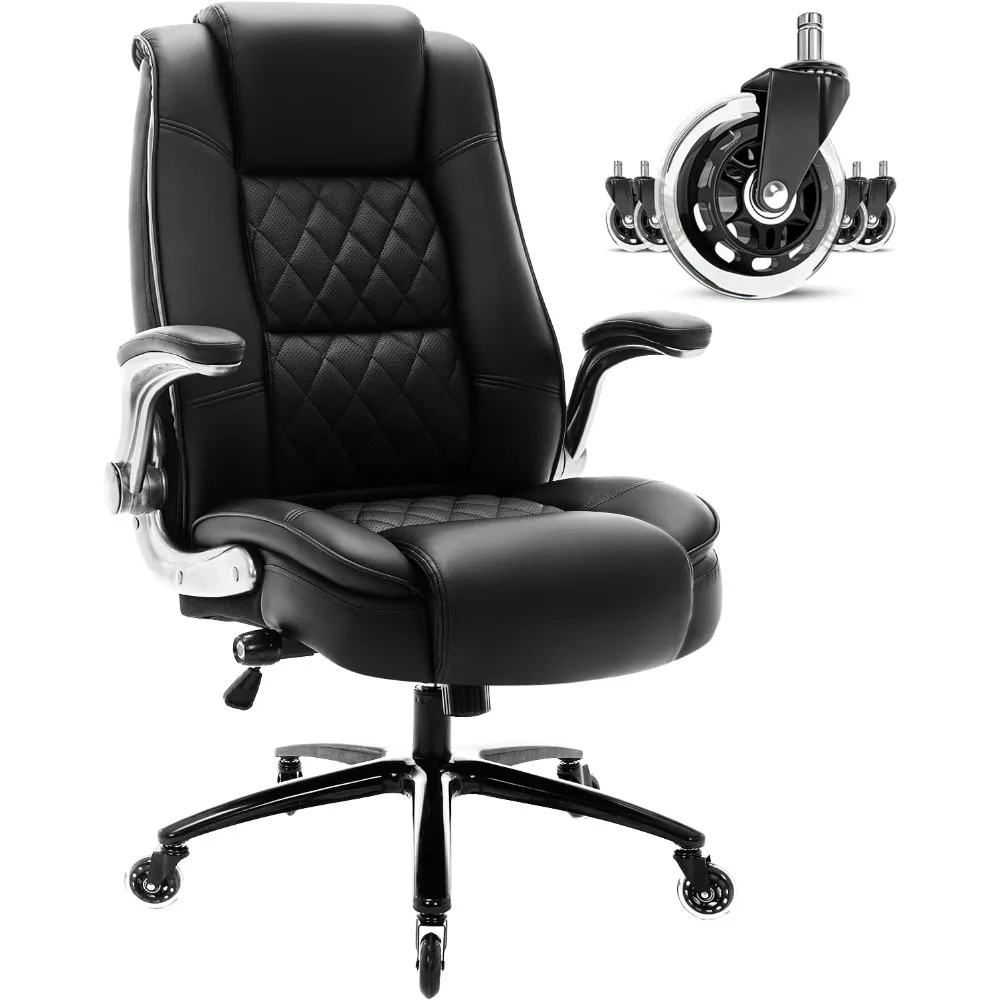 

High Back Office Chair- Flip Arms Adjustable Built-in Lumbar Support, Executive Computer Desk Chair Work Chairs