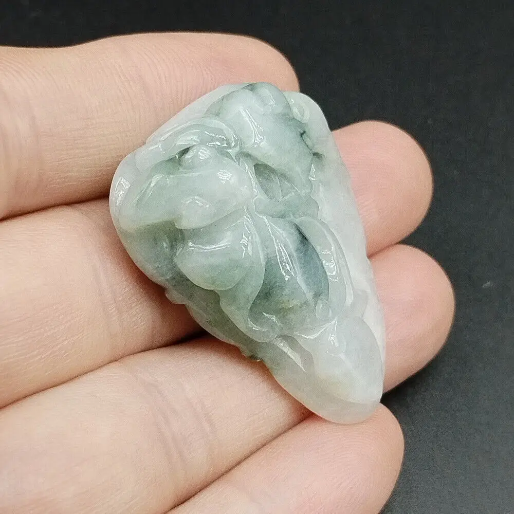 Certified Green Lavender Natural Type A Jade Jadeite Carved BAT Leaf Pendant