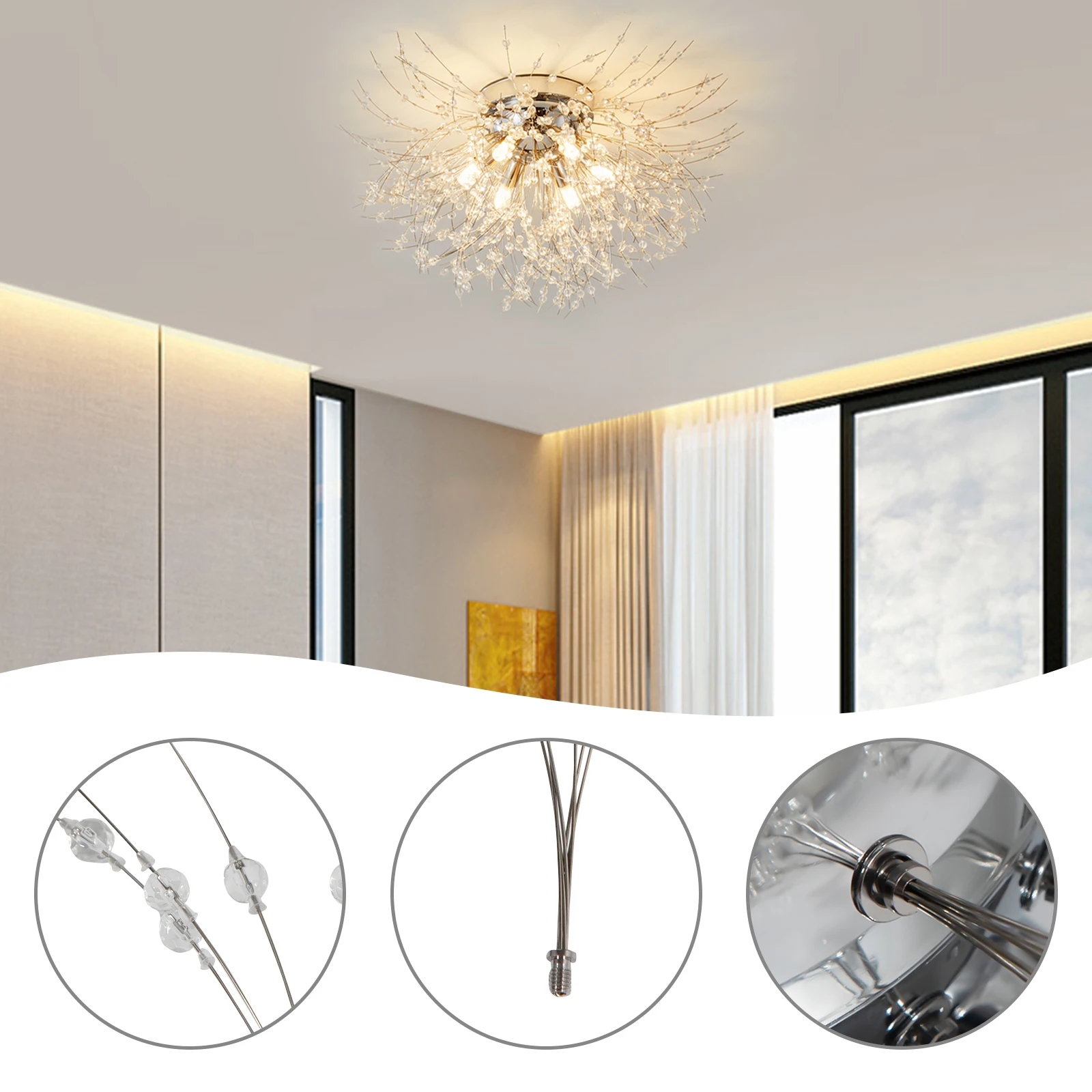 

Modern Crystal Flush Mount Ceiling Light, Sputnik Firework Close to Ceiling Lamp, LED Ceiling Light Fixtures