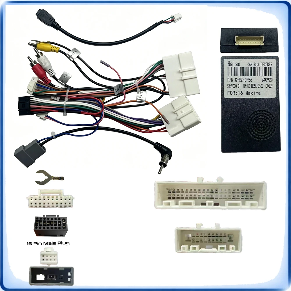 Car Radio Wiring Harness with Raise G-RZ-DF56 CANBUS Decoder for Nissan Maxima 2016 High Low Model Adapter