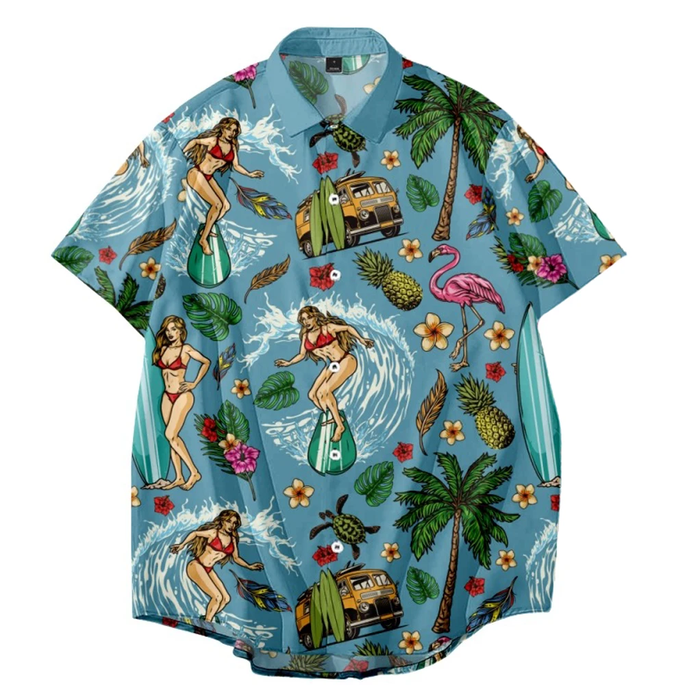 Summer 2022 Men's Aloha Short Sleeve Hawaiian Shirt 3d Print Couples Oversized Beach Top