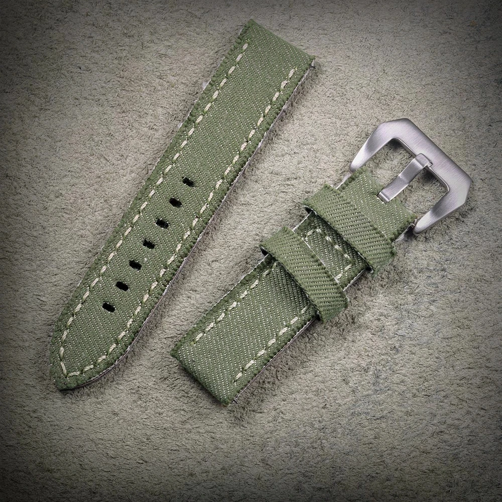 Hemsut Canvas Watch Bands Quick Release Premium Denim Green Two Pieces Watch Straps Matt Steel Buckle 20mm 22mm 24mm