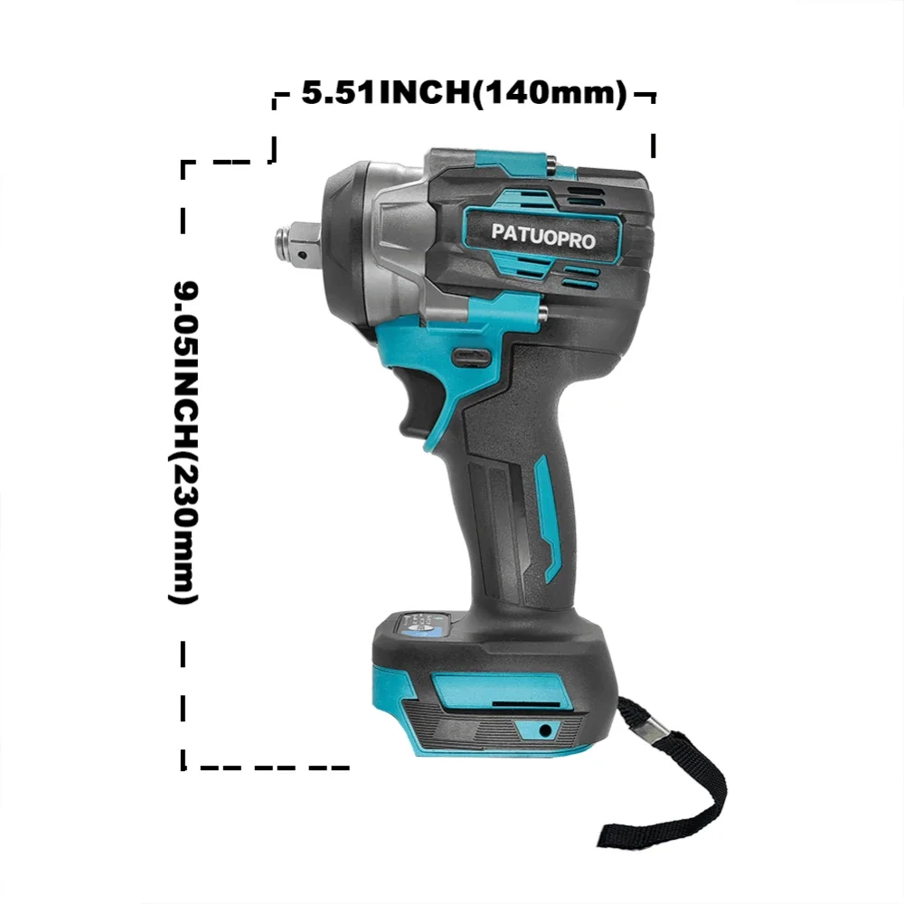 PATUOPRO 1/2 Inch Brushless Cordless Electric Impact Wrench Portable Rechargeable Home Power Tools Compatible Makita 18V Battery