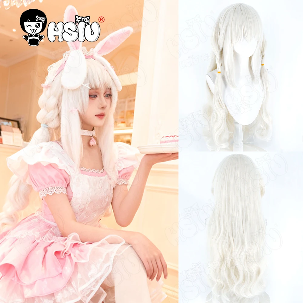 Misono Ichika Peluca de cosplay Peluca de fibra sintética 「HSIU」Peluca larga blanca leche de 80 cm + gorro de peluca JUEGO Amairo Chocolate ‌ cosplay