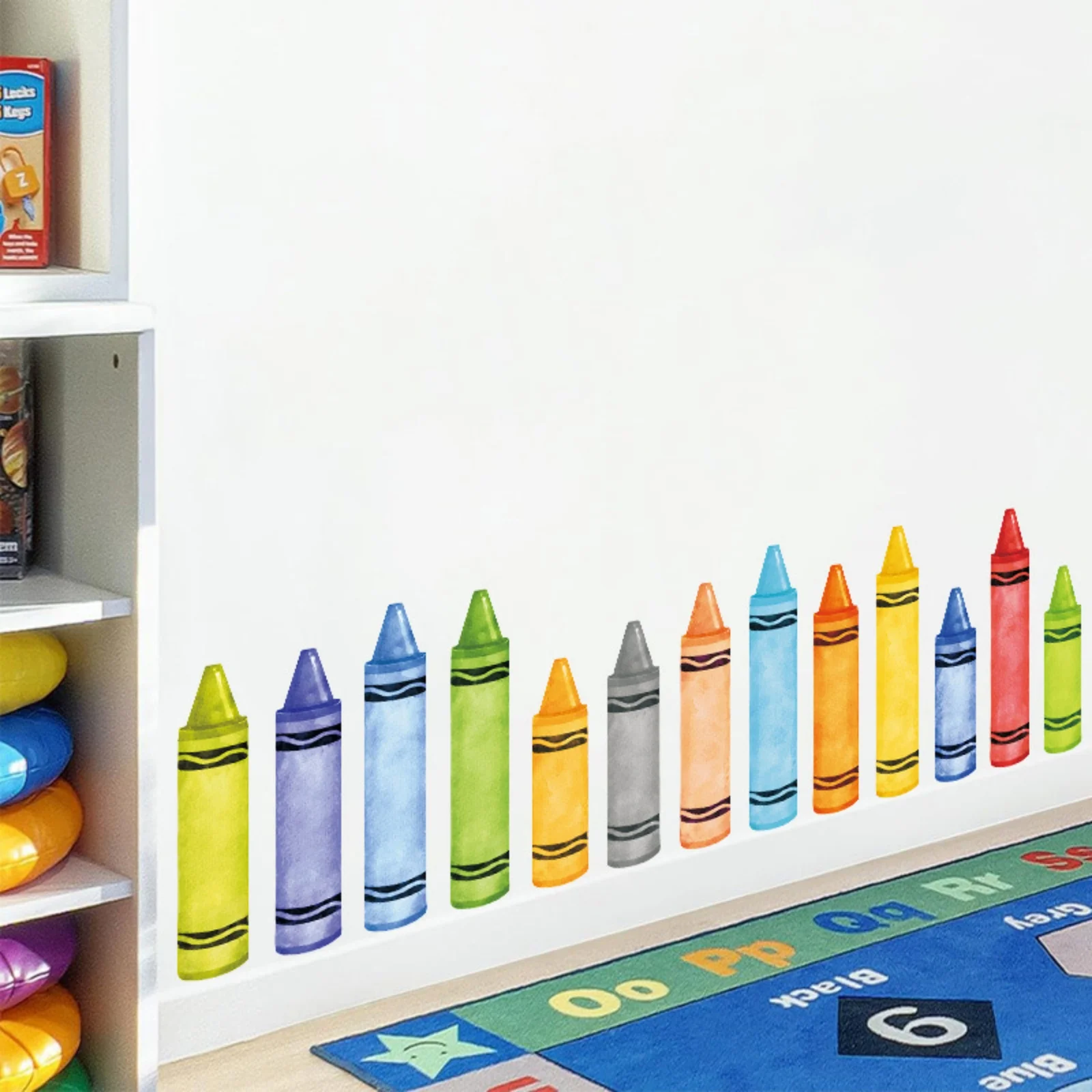  9 Pack Watercolor Wall Decals Colorful Crayon Wall Stickers for School Decor Classroom Wall Decor Cartoon Stickers