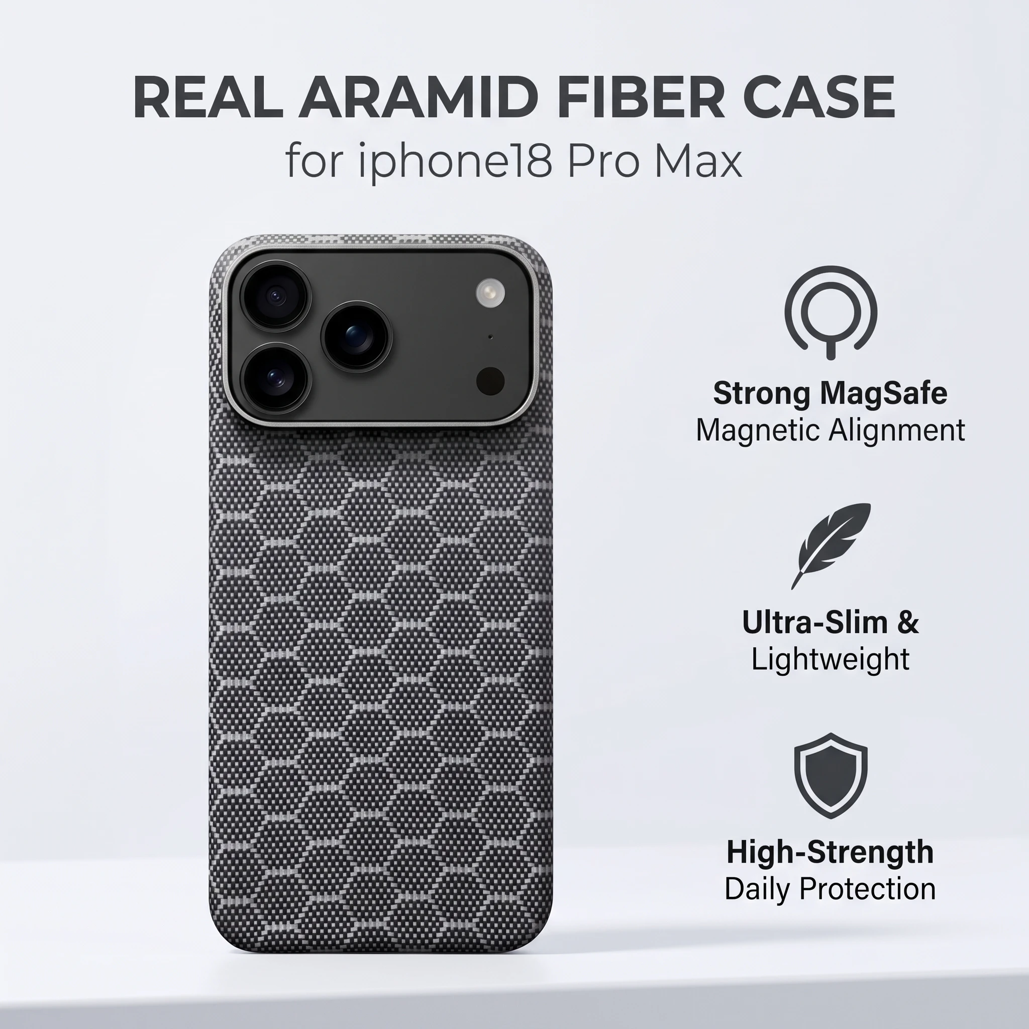 For iPhone18 Pro Max Case Real Aramid Fiber 600D Magnetic Wireless Charging Carbon Fiber Anti-Scratch Slim Hard Shell Cover