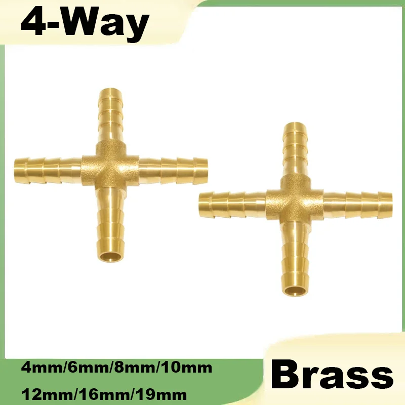 Brass Barb Fittings Pipe 4mm/6mm/8mm/10mm/12mm/16mm/19mm Cross 4-Way Union Intersection Hose Pipe Barb Fitting for Water/Oil/Gas
