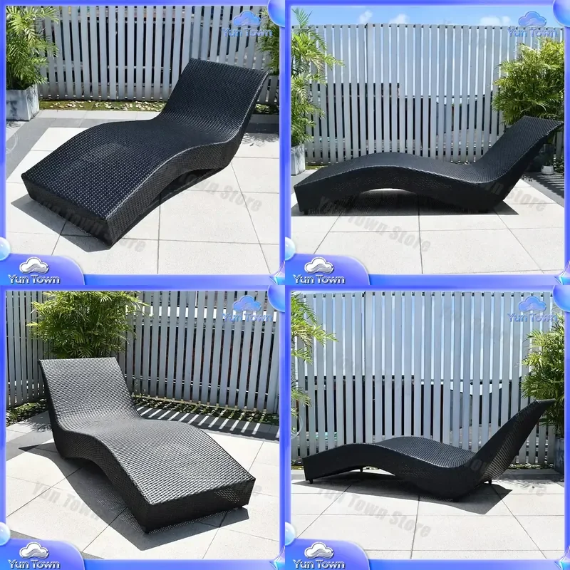 Outdoor Rattan Sun Lounger Chaise Lounge with Cushion for Garden Patio Pool Swimming Beach Furniture Set for Outdoor