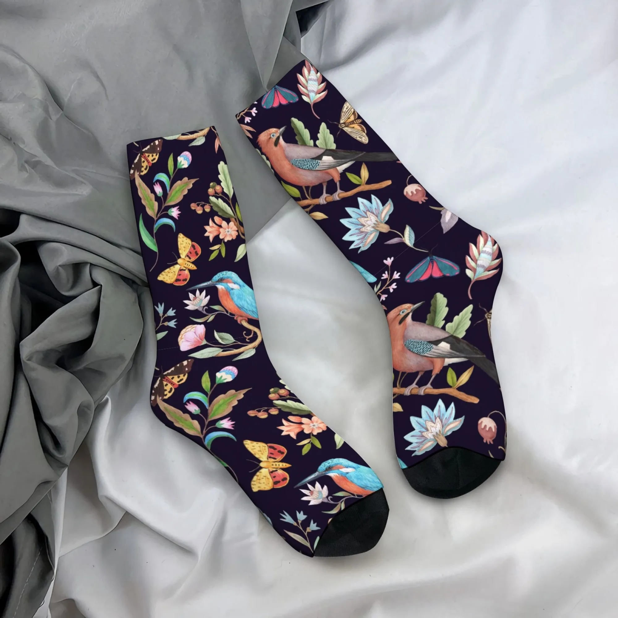 Bohemian-Style Floral Birds Socks Comfortable Breathable Non-Slip Men's Socks Retro Fashion Outdoor Casual Sports Socks Gift