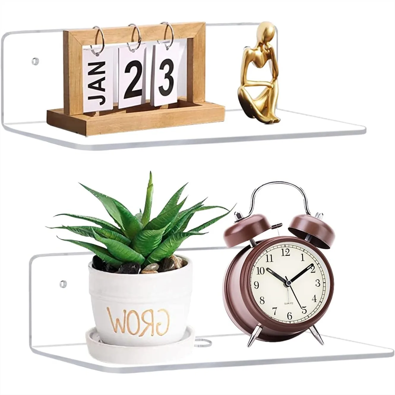 

9 Inch Clear Acrylic Floating Shelf Set Of 2, No Drill Adhesive Wall Shelves For Storage In Living Room Office Gaming Room Bathroom