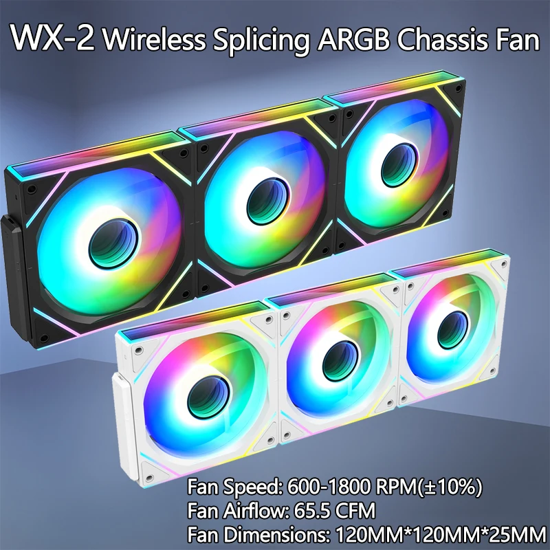 

ICE Whale WX-2 ARGB Wireless Splicing Fan 12CM Air-Cooled Cooling Chassis Component 1800RPM Chassis Fan