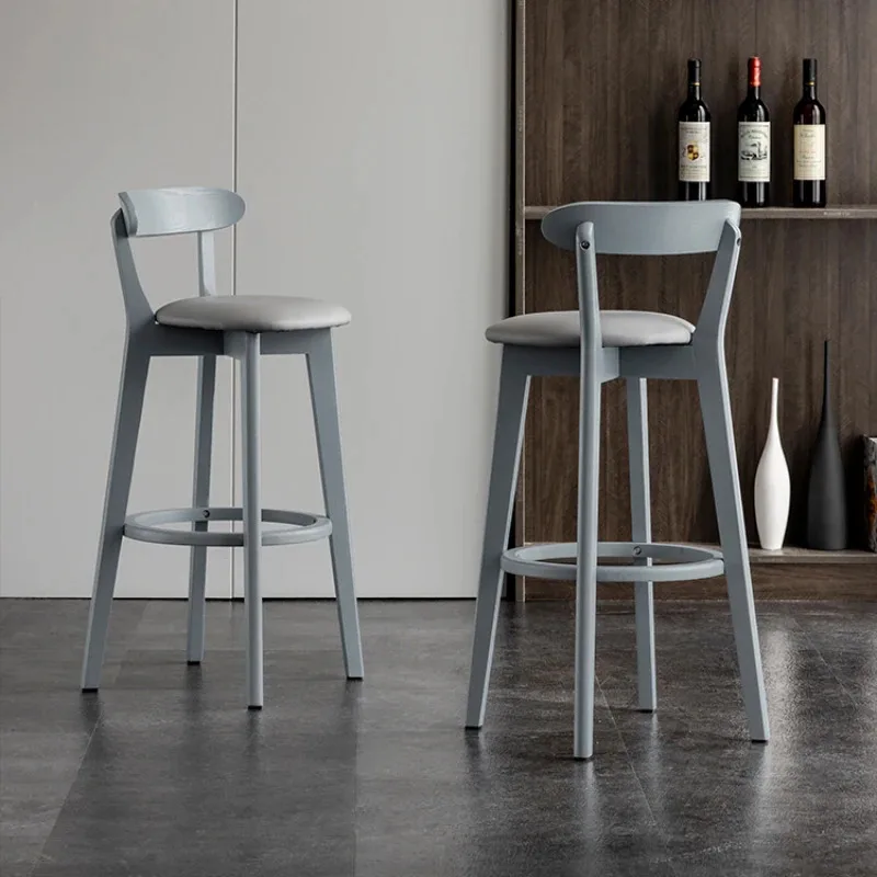 Minimalist Bar Chair Household Solid Wood High Legged Backrest Island Platform Bar Chair Nordic Designer Home Furniture