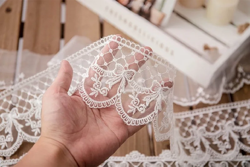 Lolita White Lace Ribbon, Sewing Accessories, 3D Butterfly Embroidery, Mesh Trimmings for Dress, Home Decorative DIY Crafts, 15Y