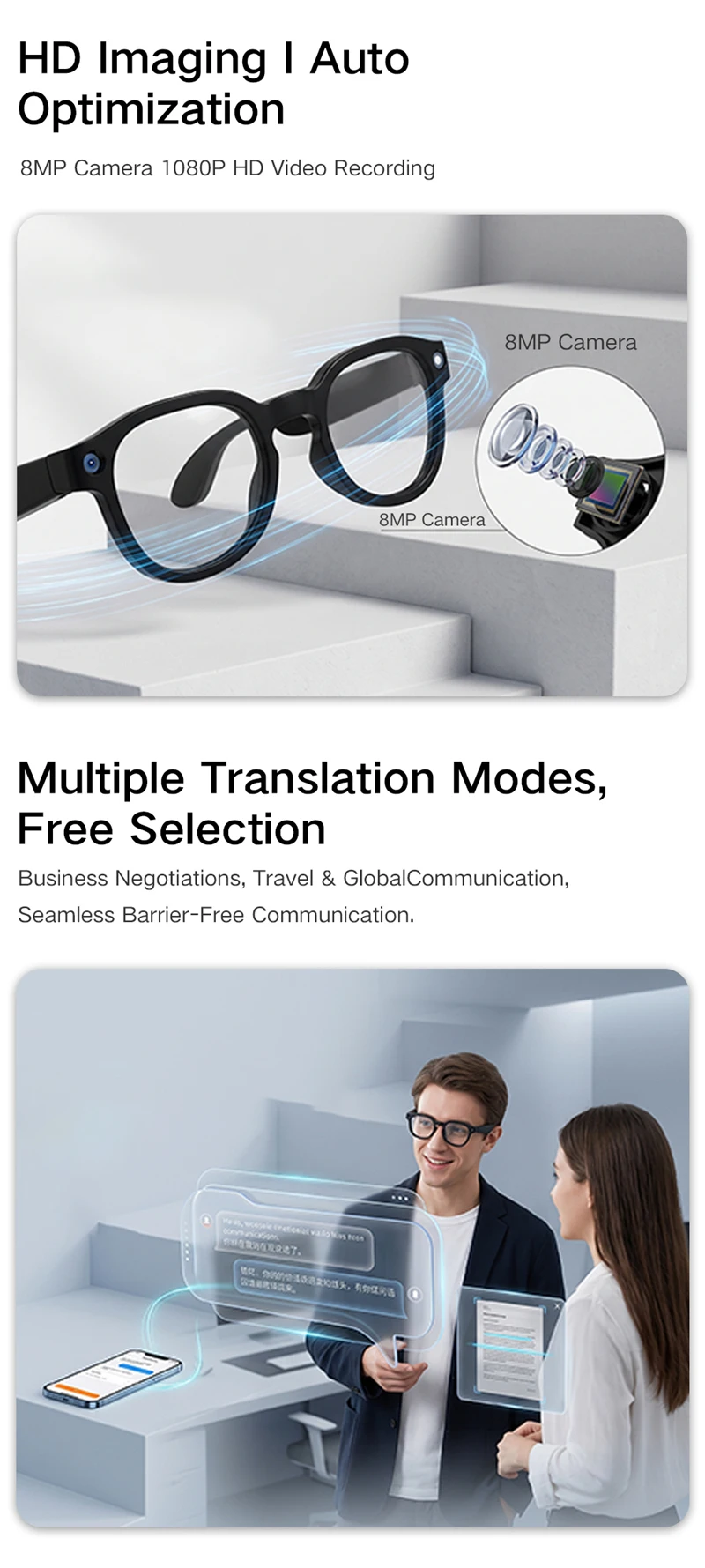 Lenovo G6 Smart-Brille 8MP Kamera Bluetooth-Anrufe Video KI-Übersetzung Bildstabilisierung Video- und Audioaufnahme – Detail 5